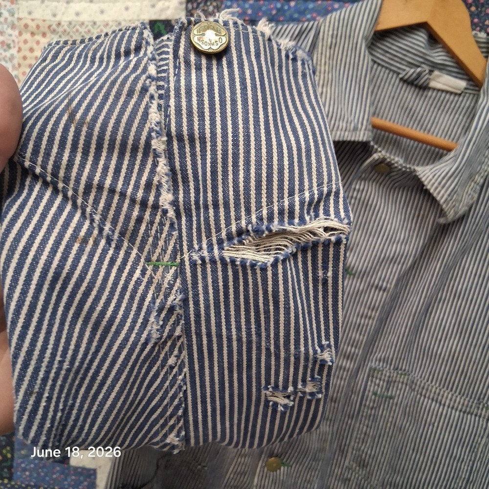 Vintage 1970s Oshkosh B Gosh Hickory Stripe Chore Coat Size 44 Large Railroad - Picture 7 of 14